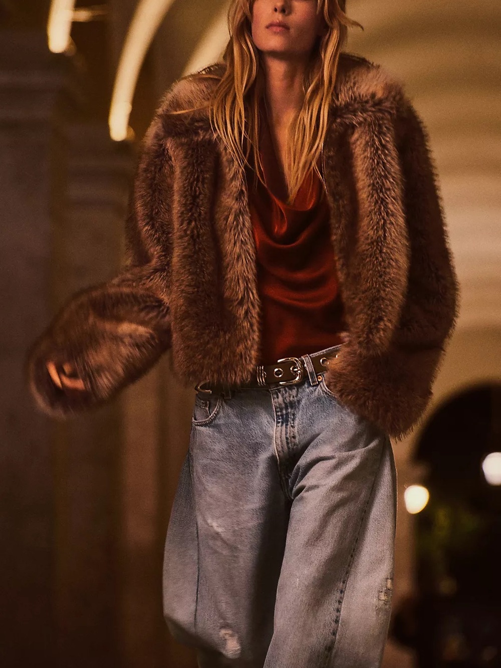 Anthropologie Maeve Rae Faux Fur Crop Plush Brown Teddy Jacket Front Zip-up NEW - Picture 6 of 10